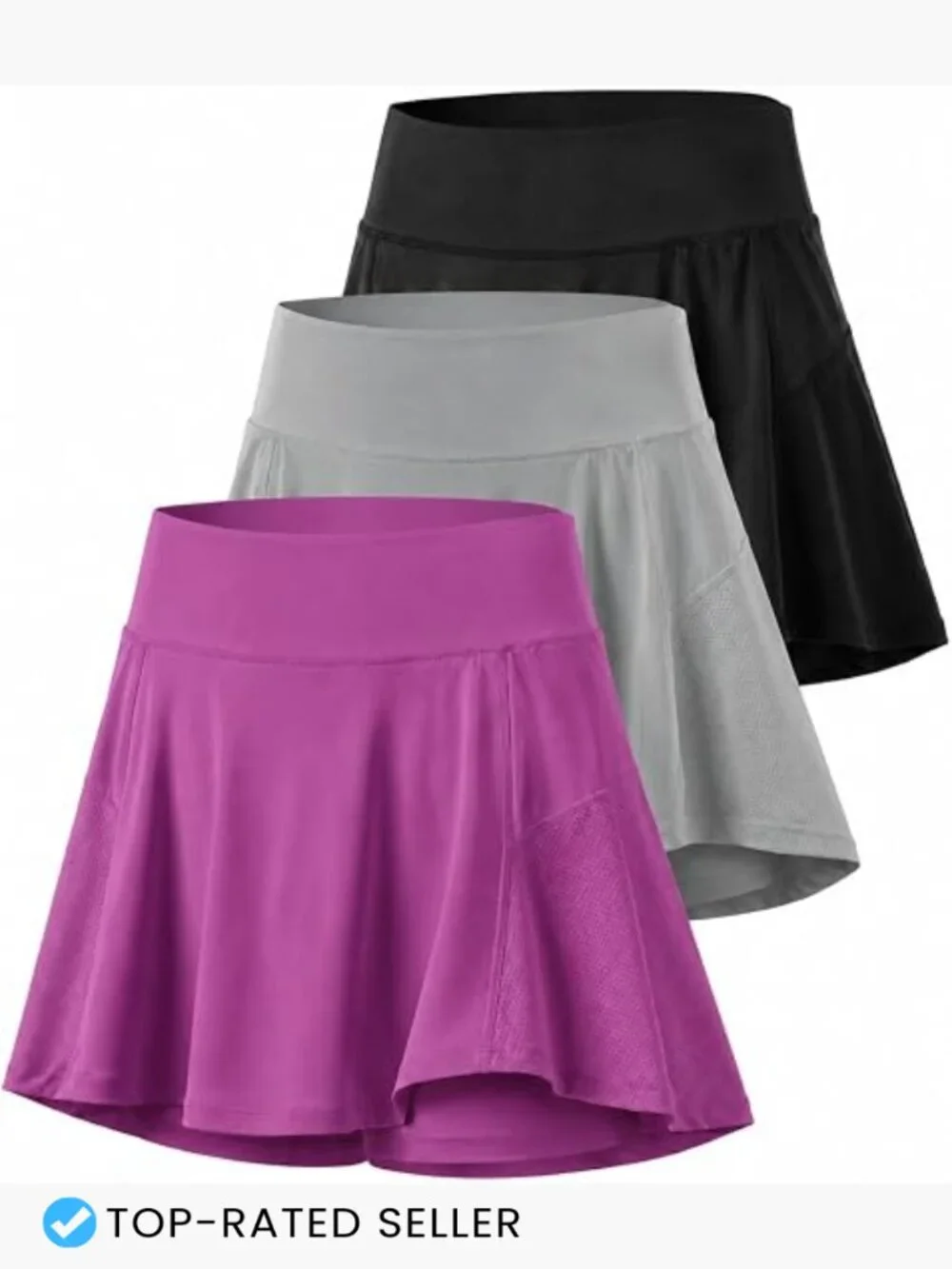 Girls Athletic Skort 3-Pack Built-in Shorts Adjustable Waist Tennis Golf School